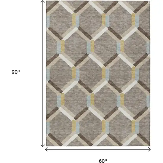 Brown Ivory And Beige Geometric Washable Indoor Outdoor Area Rug Photo 3