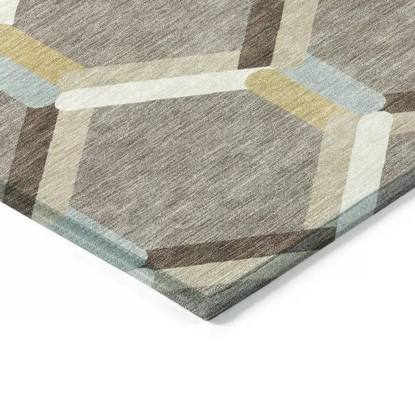 Brown Ivory And Beige Geometric Washable Indoor Outdoor Area Rug Photo 5