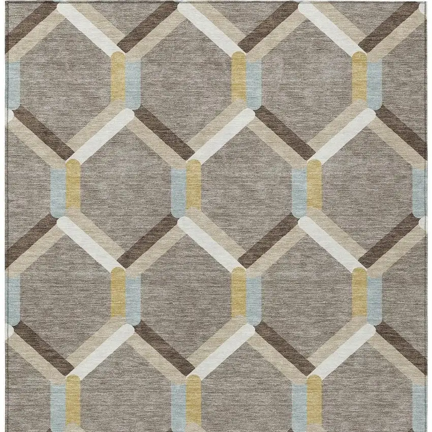 Brown Ivory And Beige Geometric Washable Indoor Outdoor Area Rug Photo 6