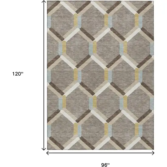 Brown Ivory And Beige Geometric Washable Indoor Outdoor Area Rug Photo 3