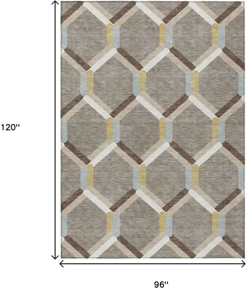 Brown Ivory And Beige Geometric Washable Indoor Outdoor Area Rug Photo 3