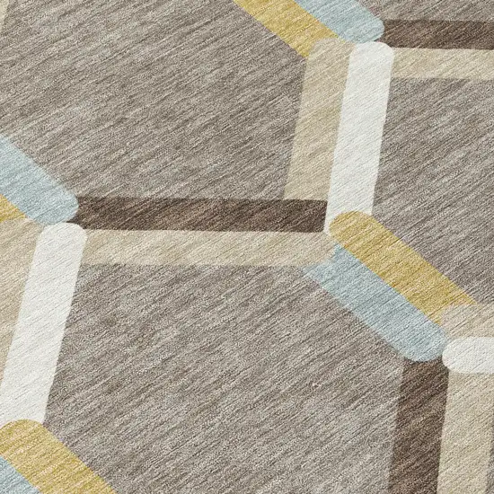 Brown Ivory And Beige Geometric Washable Indoor Outdoor Area Rug Photo 9