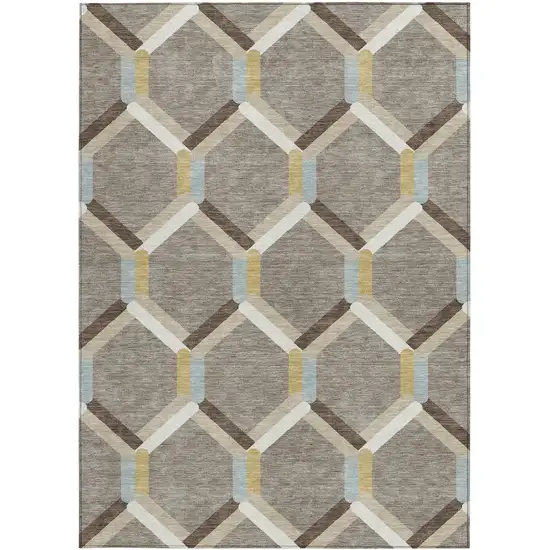 Brown Ivory And Beige Geometric Washable Indoor Outdoor Area Rug Photo 4