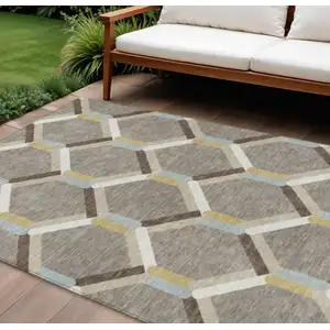 Photo of Brown Ivory And Beige Geometric Washable Indoor Outdoor Area Rug