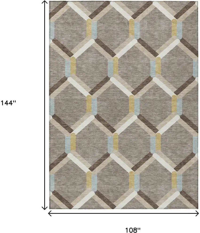 Brown Ivory And Beige Geometric Washable Indoor Outdoor Area Rug Photo 3
