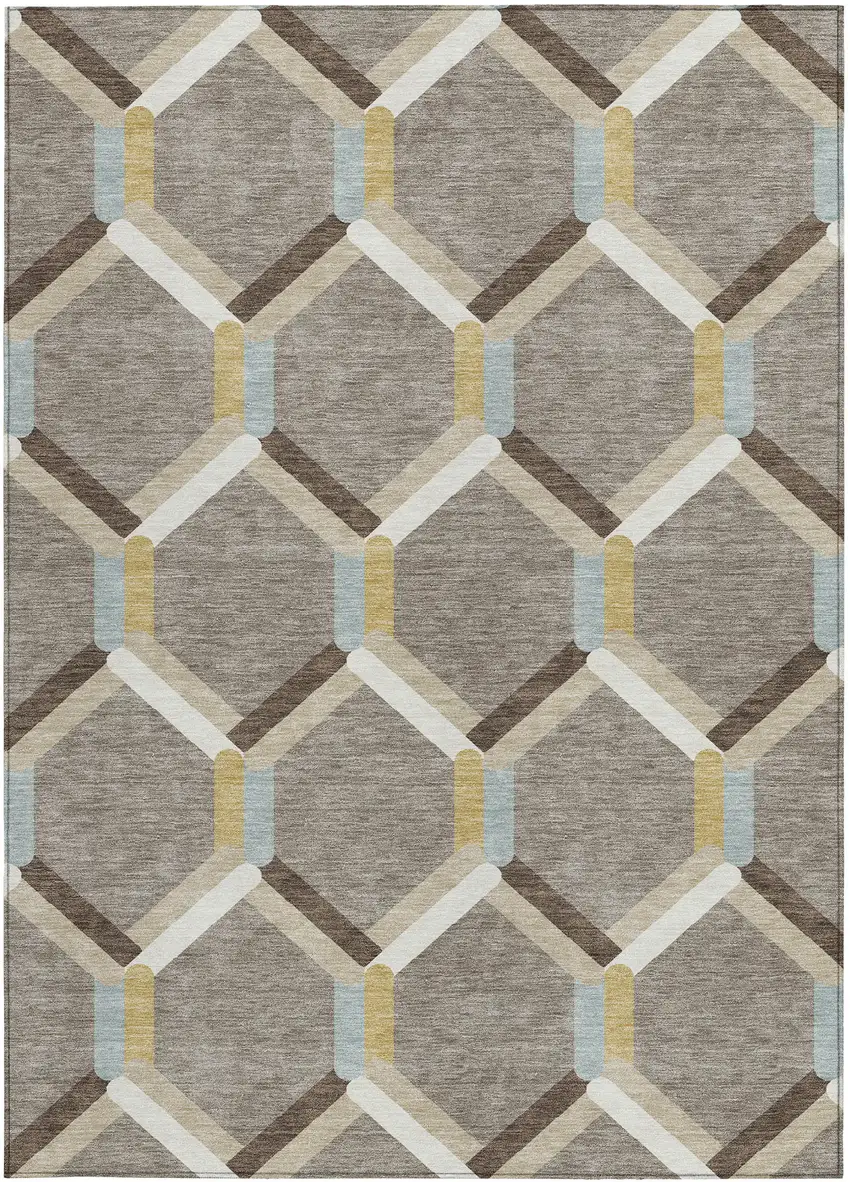 Brown Ivory And Beige Geometric Washable Indoor Outdoor Area Rug Photo 4