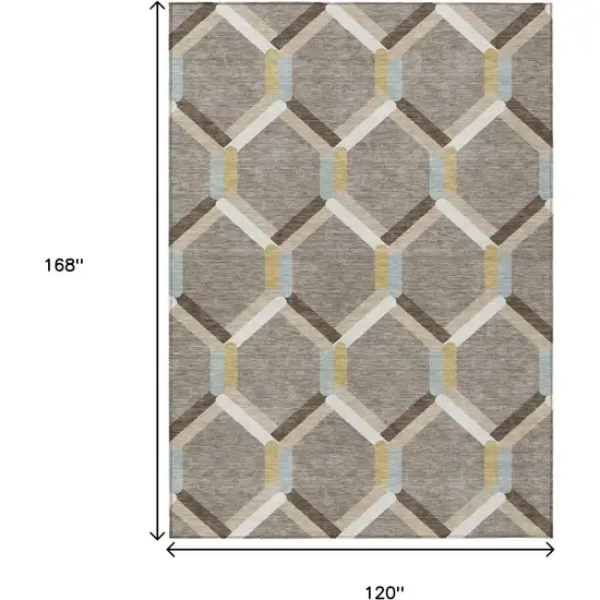 Brown Ivory And Beige Geometric Washable Indoor Outdoor Area Rug Photo 3