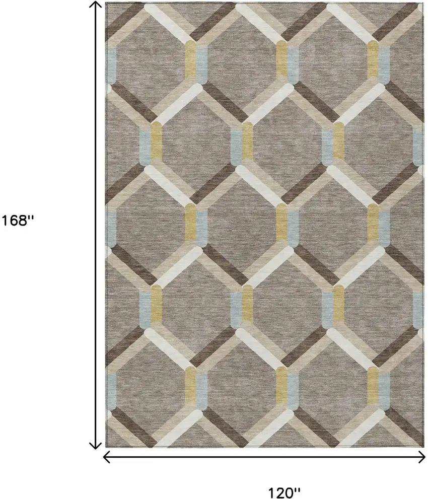 Brown Ivory And Beige Geometric Washable Indoor Outdoor Area Rug Photo 3