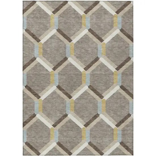 Brown Ivory And Beige Geometric Washable Indoor Outdoor Area Rug Photo 2
