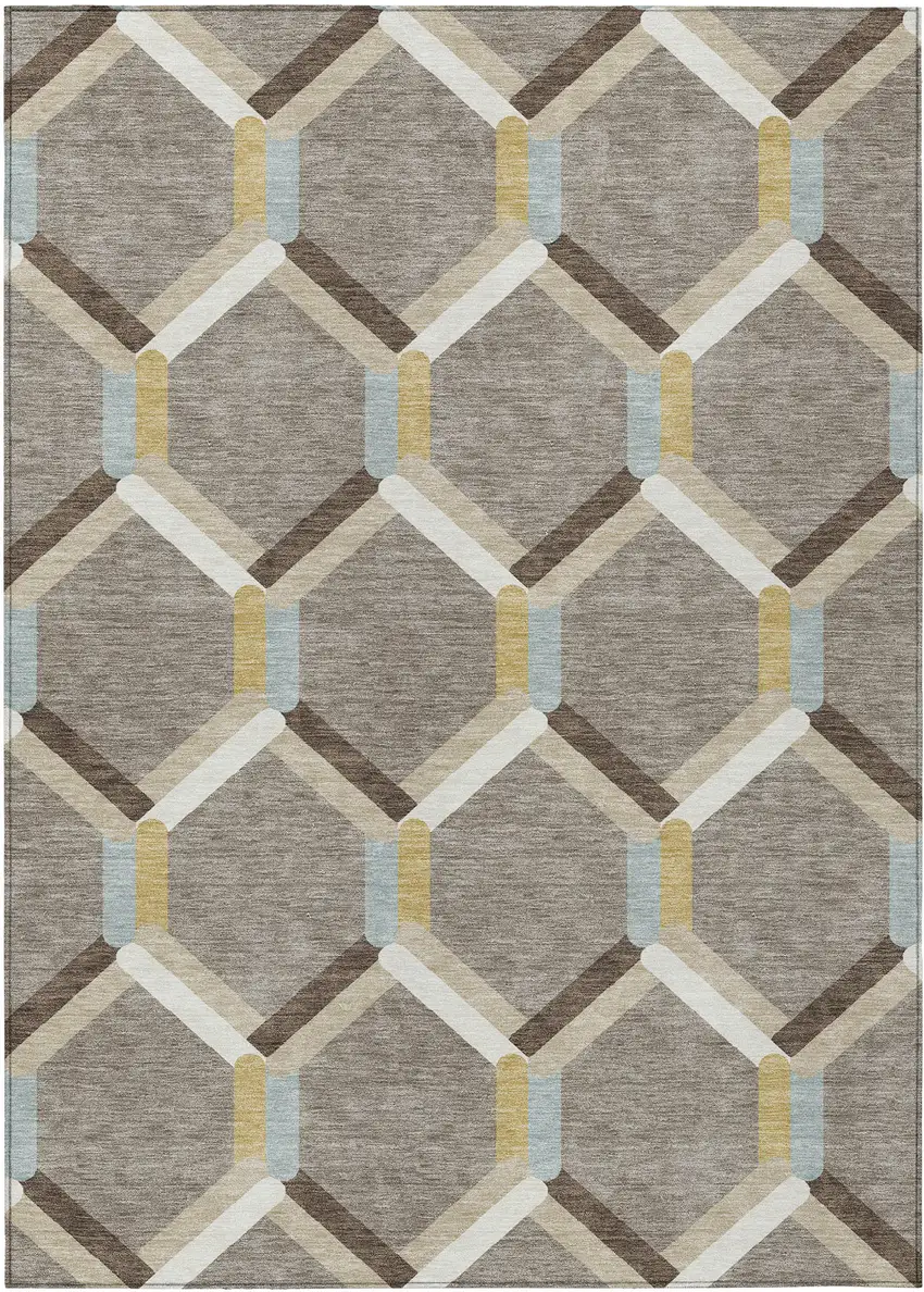 Brown Ivory And Beige Geometric Washable Indoor Outdoor Area Rug Photo 2