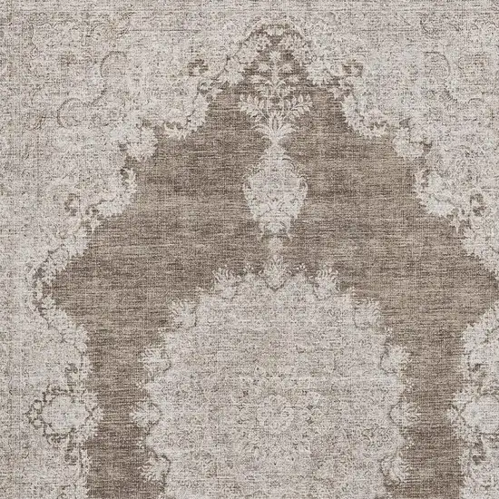 Brown Ivory And Beige Oriental Washable Area Rug With UV Protection Photo 2