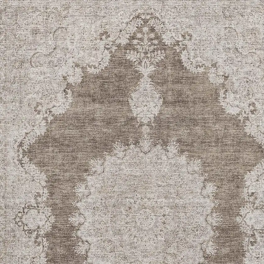 Brown Ivory And Beige Oriental Washable Area Rug With UV Protection Photo 2