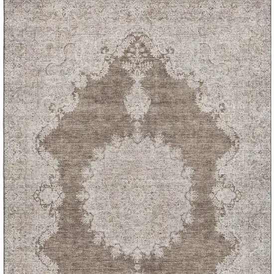 Brown Ivory And Beige Oriental Washable Area Rug With UV Protection Photo 3