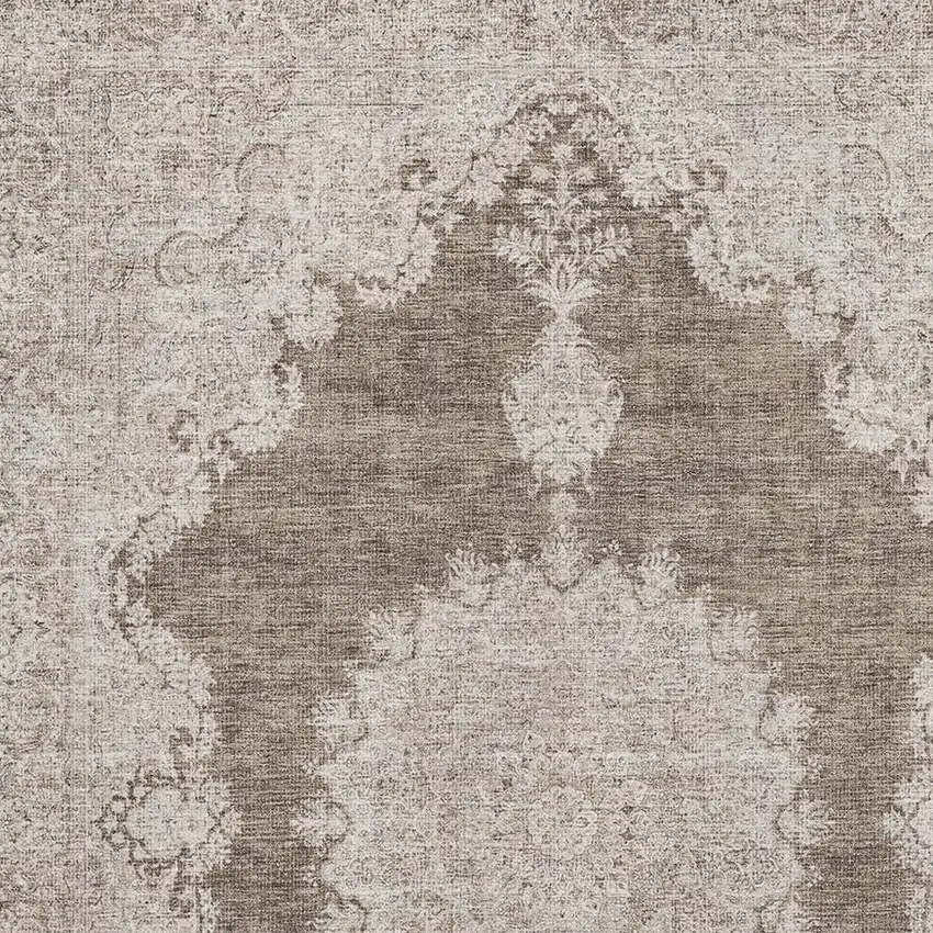 Brown Ivory And Beige Oriental Washable Area Rug With UV Protection Photo 2