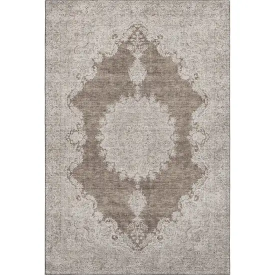 Brown Ivory And Beige Oriental Washable Area Rug With UV Protection Photo 1