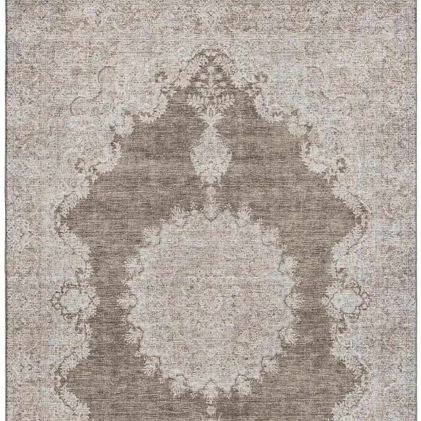 Brown Ivory And Beige Oriental Washable Area Rug With UV Protection Photo 3