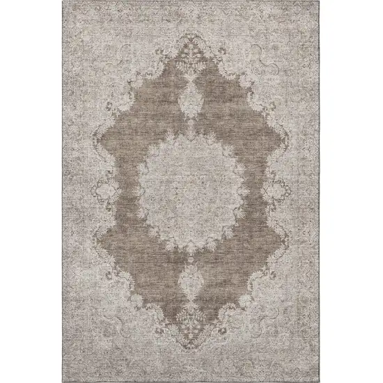 Brown Ivory And Beige Oriental Washable Area Rug With UV Protection Photo 3
