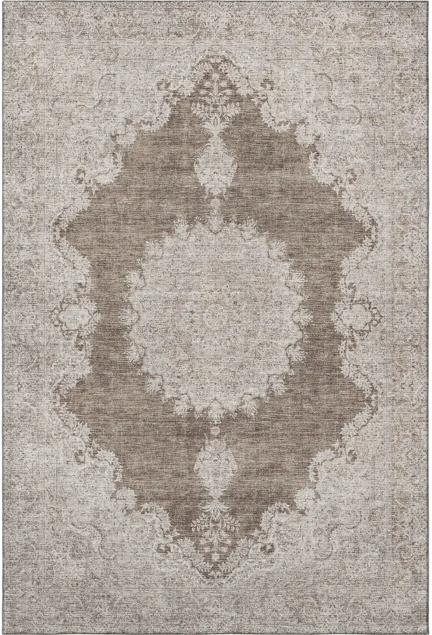 Brown Ivory And Beige Oriental Washable Area Rug With UV Protection Photo 3