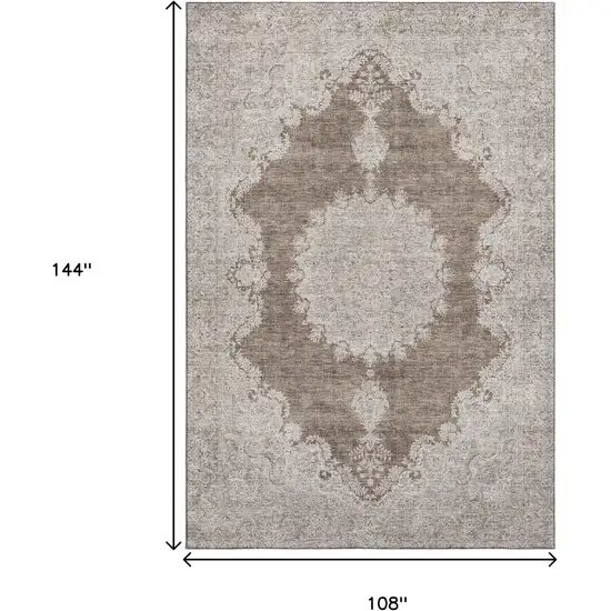 Brown Ivory And Beige Oriental Washable Area Rug With UV Protection Photo 9