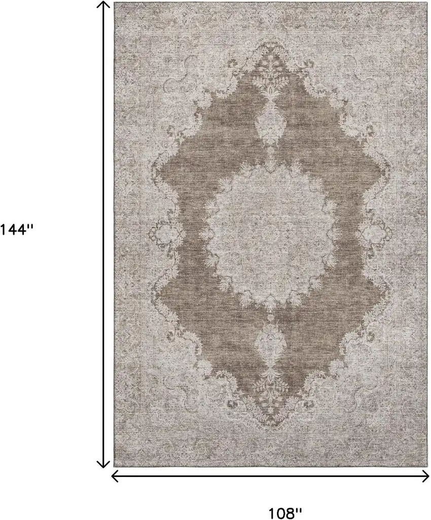 Brown Ivory And Beige Oriental Washable Area Rug With UV Protection Photo 9