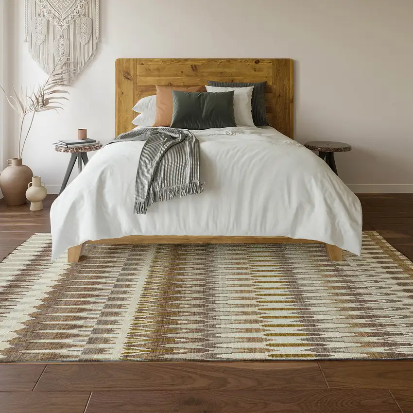 Brown Ivory And Beige Southwestern Washable Area Rug With UV Protection Photo 5