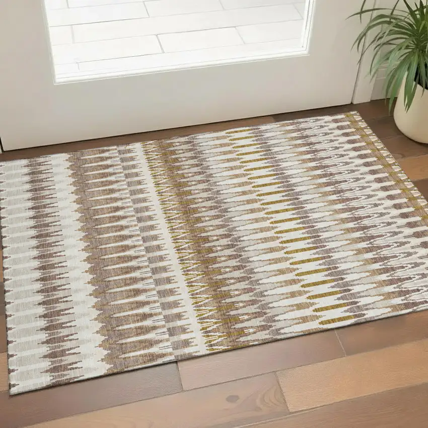 Brown Ivory And Beige Southwestern Washable Area Rug With UV Protection Photo 1