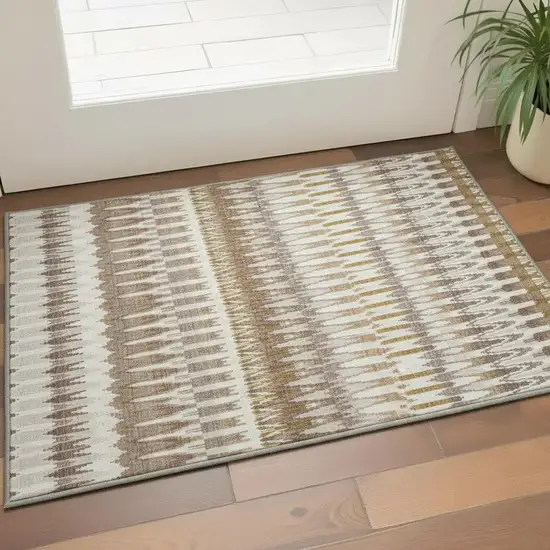 Brown Ivory And Beige Southwestern Washable Area Rug With UV Protection Photo 2