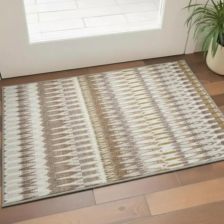 Brown Ivory And Beige Southwestern Washable Area Rug With UV Protection Photo 2