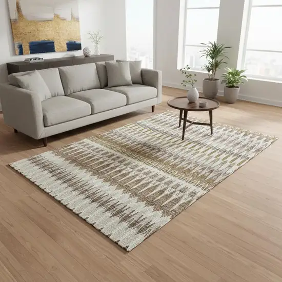 Brown Ivory And Beige Southwestern Washable Area Rug With UV Protection Photo 2