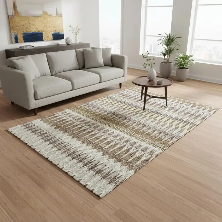 Brown Ivory And Beige Southwestern Washable Area Rug With UV Protection Photo 2