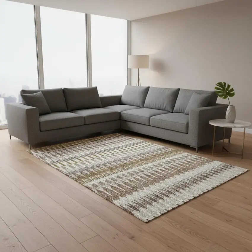 Brown Ivory And Beige Southwestern Washable Area Rug With UV Protection Photo 2