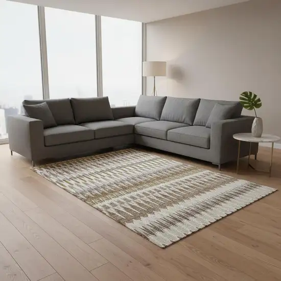 Brown Ivory And Beige Southwestern Washable Area Rug With UV Protection Photo 2