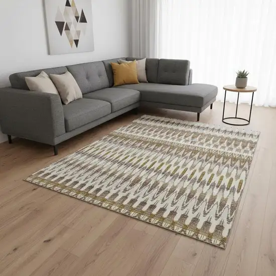 Brown Ivory And Beige Southwestern Washable Area Rug With UV Protection Photo 2