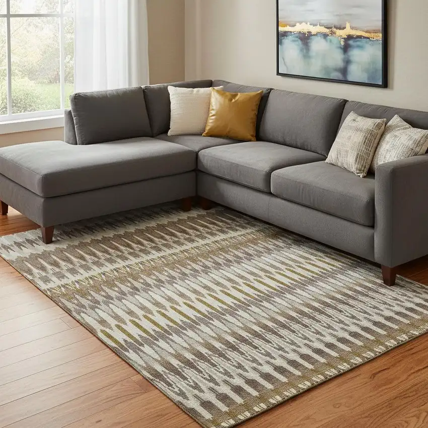 Brown Ivory And Beige Southwestern Washable Area Rug With UV Protection Photo 1