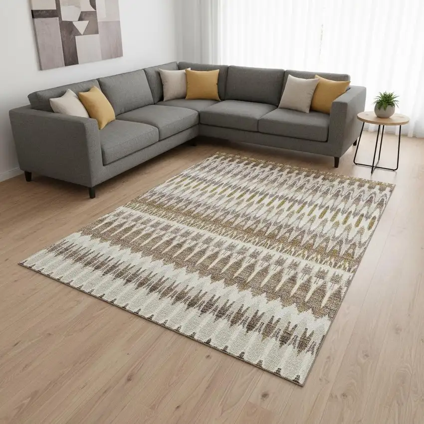 Brown Ivory And Beige Southwestern Washable Area Rug With UV Protection Photo 2