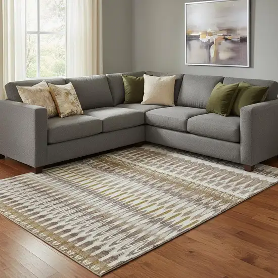 Brown Ivory And Beige Southwestern Washable Area Rug With UV Protection Photo 1