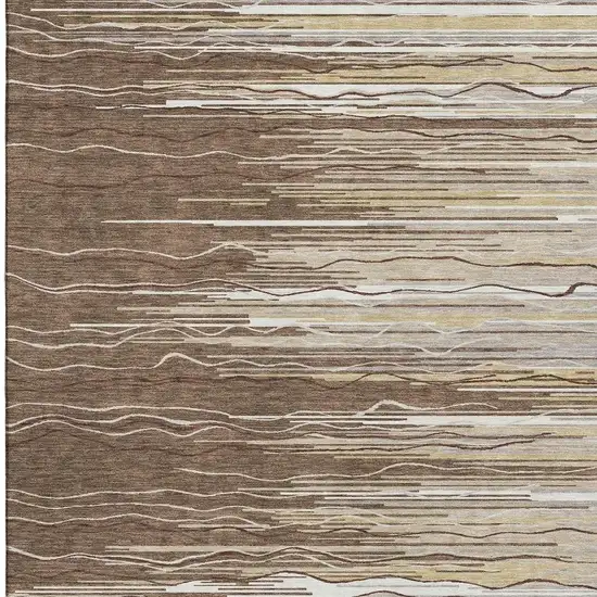 Brown Ivory And Beige Striped Washable Area Rug With UV Protection Photo 4