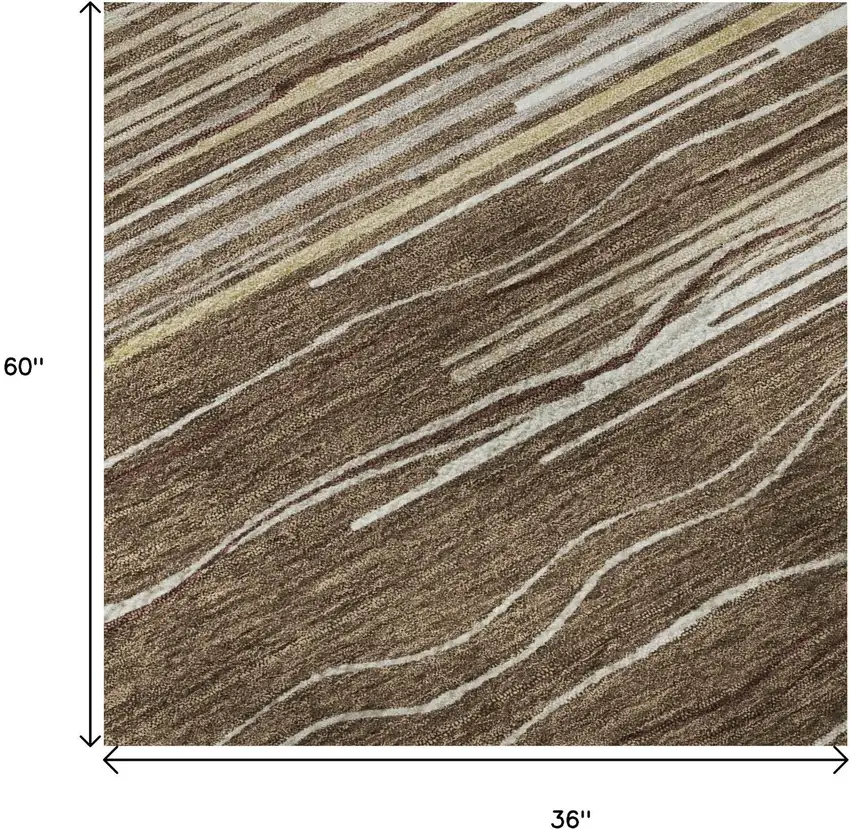 Brown Ivory And Beige Striped Washable Area Rug With UV Protection Photo 9