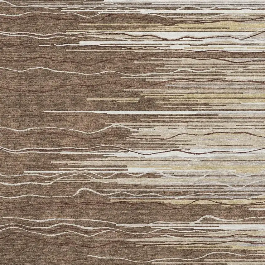 Brown Ivory And Beige Striped Washable Area Rug With UV Protection Photo 3