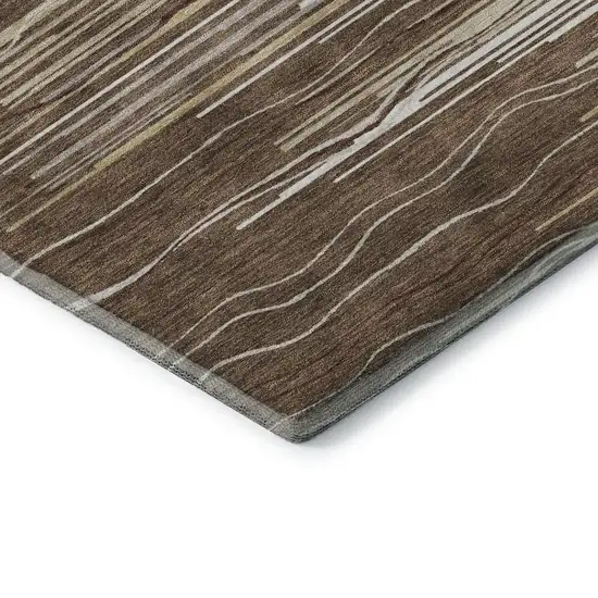 Brown Ivory And Beige Striped Washable Area Rug With UV Protection Photo 6