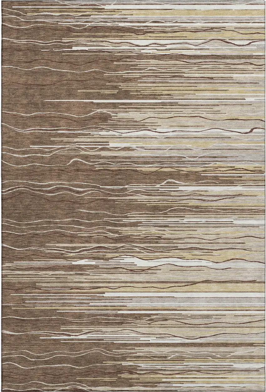 Brown Ivory And Beige Striped Washable Area Rug With UV Protection Photo 4