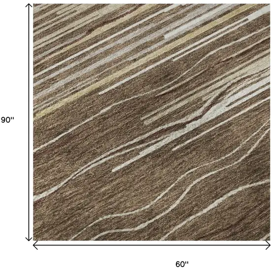 Brown Ivory And Beige Striped Washable Area Rug With UV Protection Photo 8