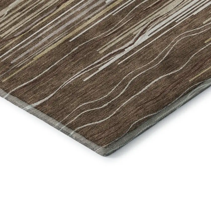 Brown Ivory And Beige Striped Washable Area Rug With UV Protection Photo 7