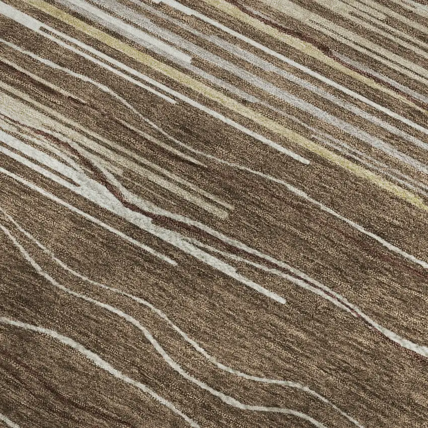 Brown Ivory And Beige Striped Washable Area Rug With UV Protection Photo 3