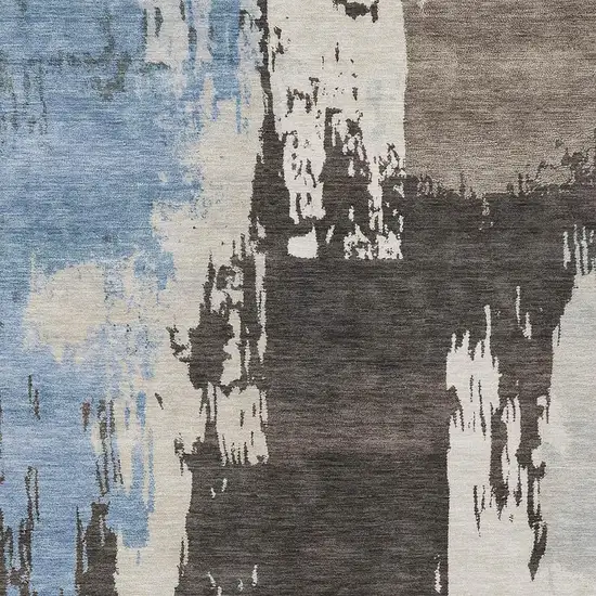 Brown Ivory And Blue Abstract Washable Indoor Outdoor Area Rug Photo 7