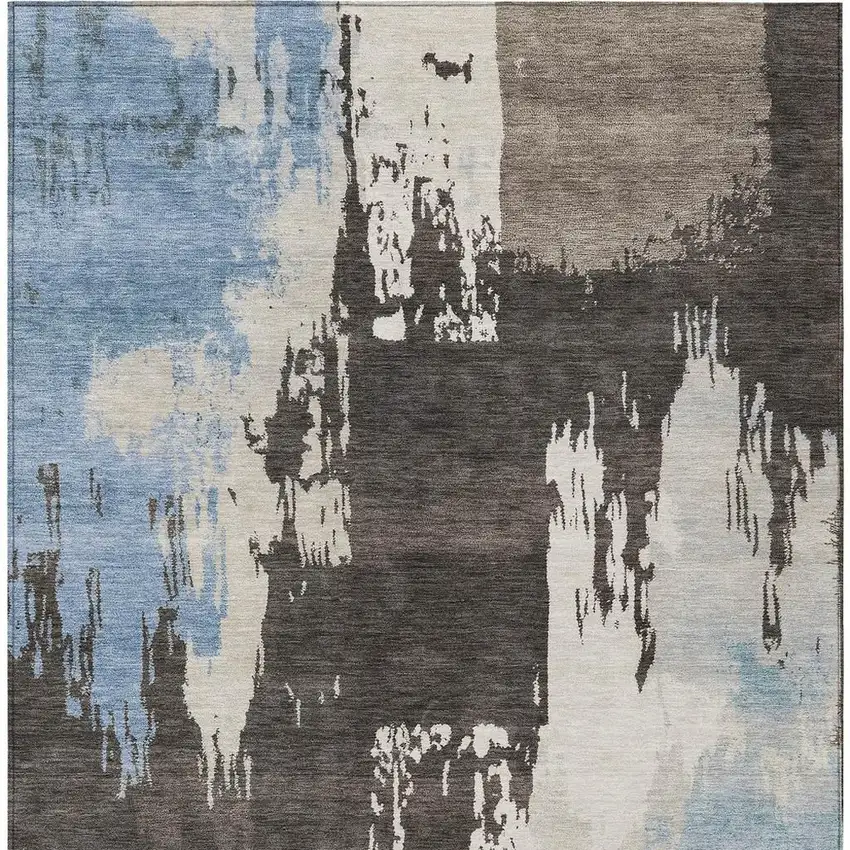 Brown Ivory And Blue Abstract Washable Indoor Outdoor Area Rug Photo 4