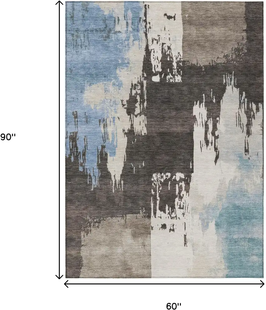 Brown Ivory And Blue Abstract Washable Indoor Outdoor Area Rug Photo 3