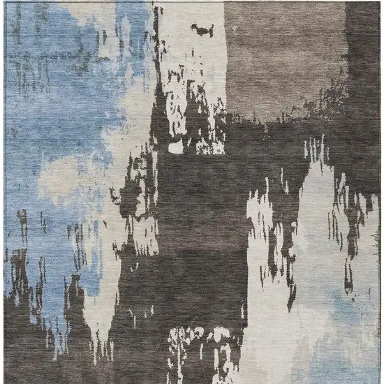 Brown Ivory And Blue Abstract Washable Indoor Outdoor Area Rug Photo 4