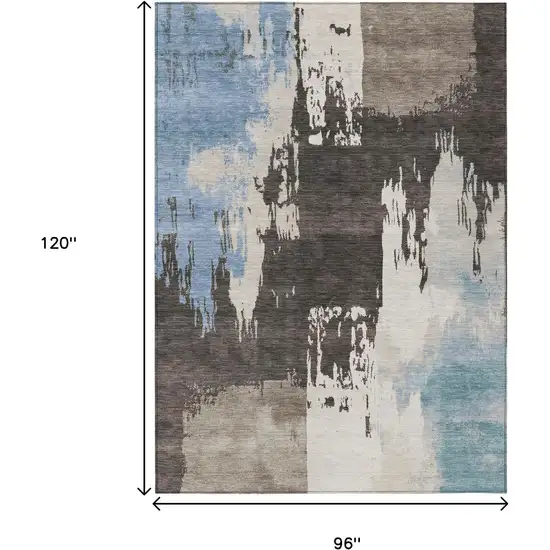 Brown Ivory And Blue Abstract Washable Indoor Outdoor Area Rug Photo 3