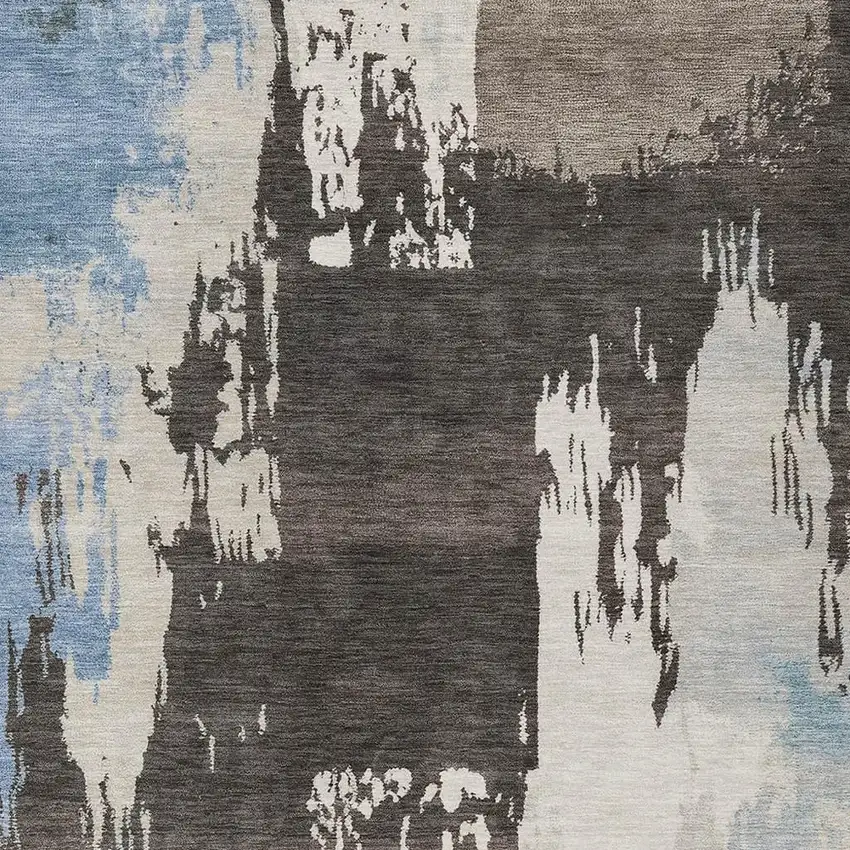 Brown Ivory And Blue Abstract Washable Indoor Outdoor Area Rug Photo 7